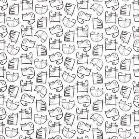 Cotton Cretonne cat sketches – black/ivory, 