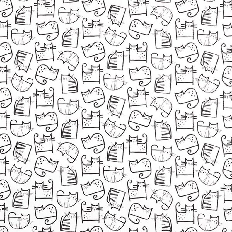 Cotton Cretonne cat sketches – black/ivory,  image number 1