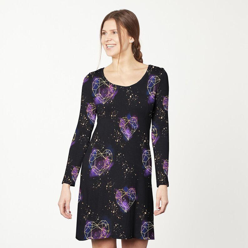 Cotton Jersey Origami hearts with gold sprinkles | Glitzerpüppi – black/lilac,  image number 7