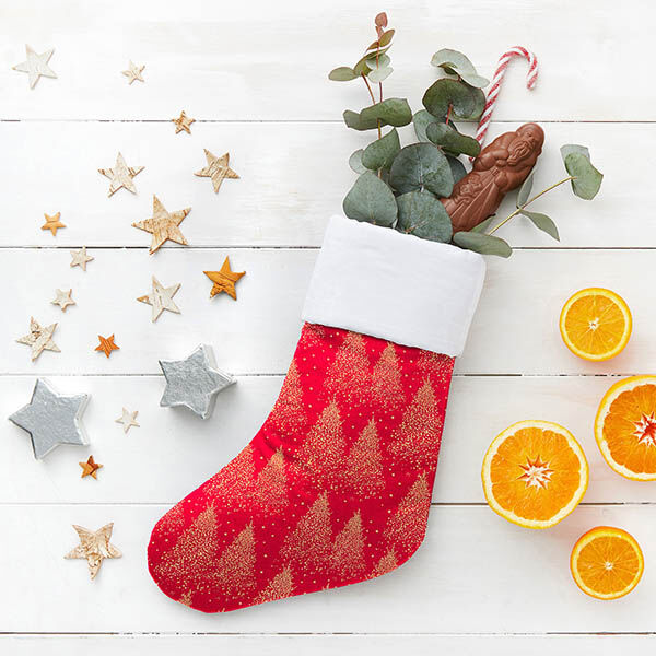 Cotton Poplin Gold Dust Fir Trees – red/gold, image number 6