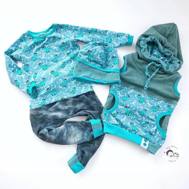 Cotton Jersey dinosaurs and fossils | Glitzerpüppi – light blue/peppermint,  image number 6