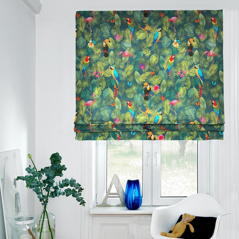 Decor Fabric Half Panama tropical birds – dark green/red,  image number 6