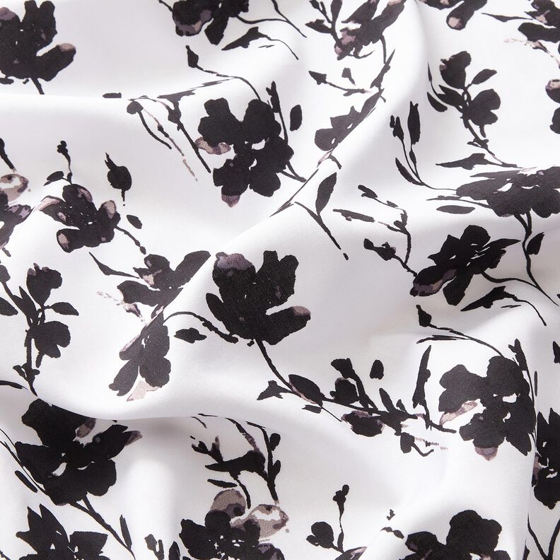 viscose fabric abstract floral print – white/black,  image number 2