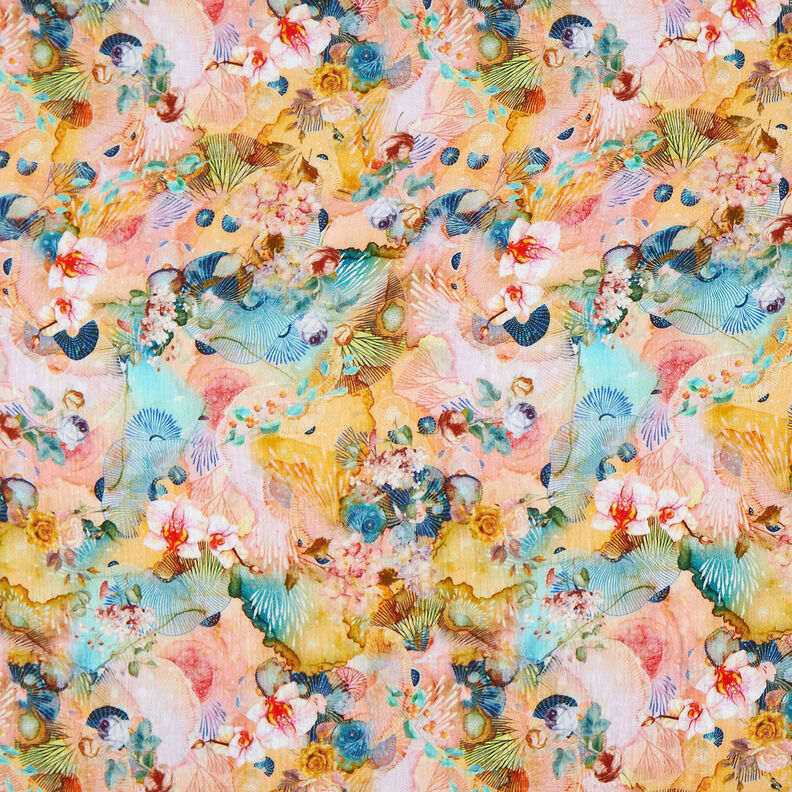 Double Gauze/Muslin orchids Digital Print – salmon,  image number 1