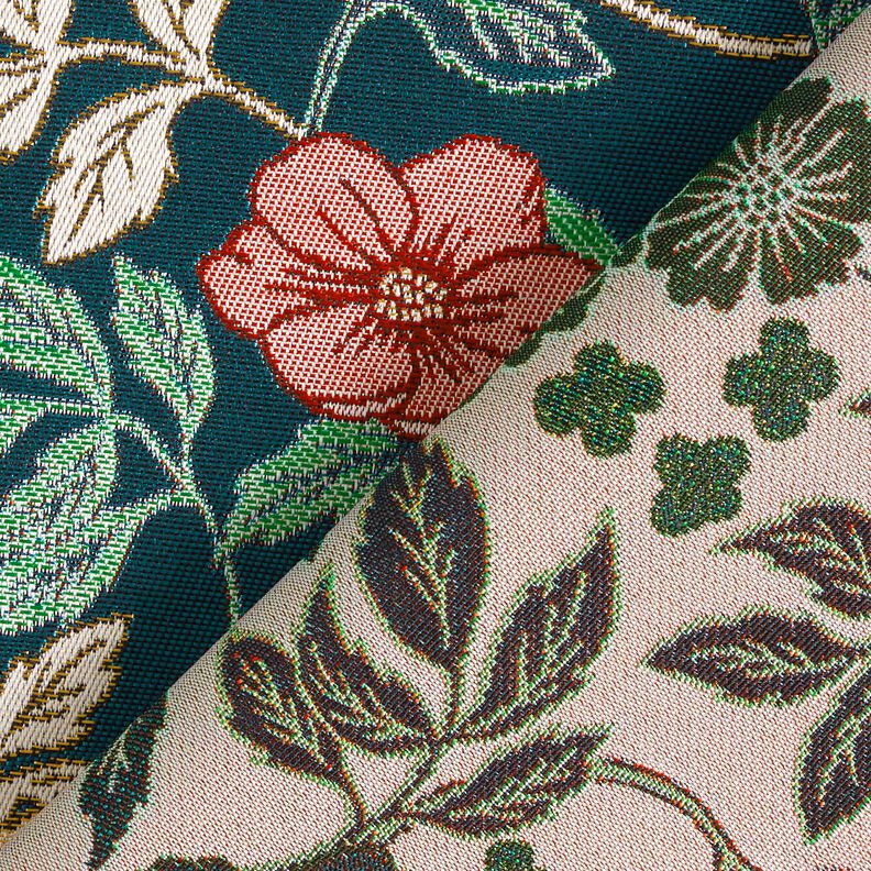 Decor Fabric Jacquard vintage flowers – petrol/dark red, image number 4