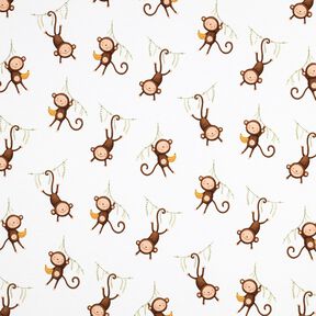 GOTS Cotton Jersey Monkeys in the Jungle Digital Print | Poppy Fabrics – white/dark brown, 