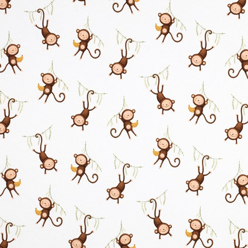 GOTS Cotton Jersey Monkeys in the Jungle Digital Print | Poppy Fabrics – white/dark brown, image number 1