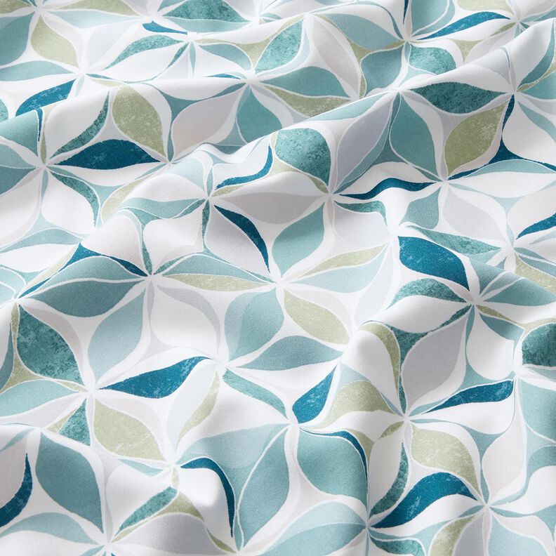 viscose fabric geometric floral pattern – white/aqua blue,  image number 2