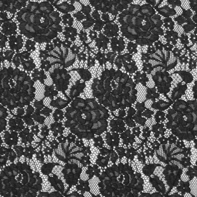 Floral motif fine lace fabric – black,  image number 1
