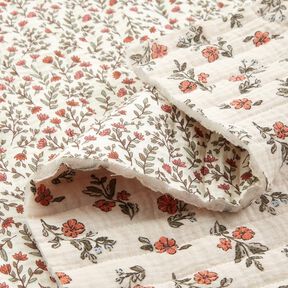 Muslin Quilted Fabric romantic flowers – offwhite/pale berry, 