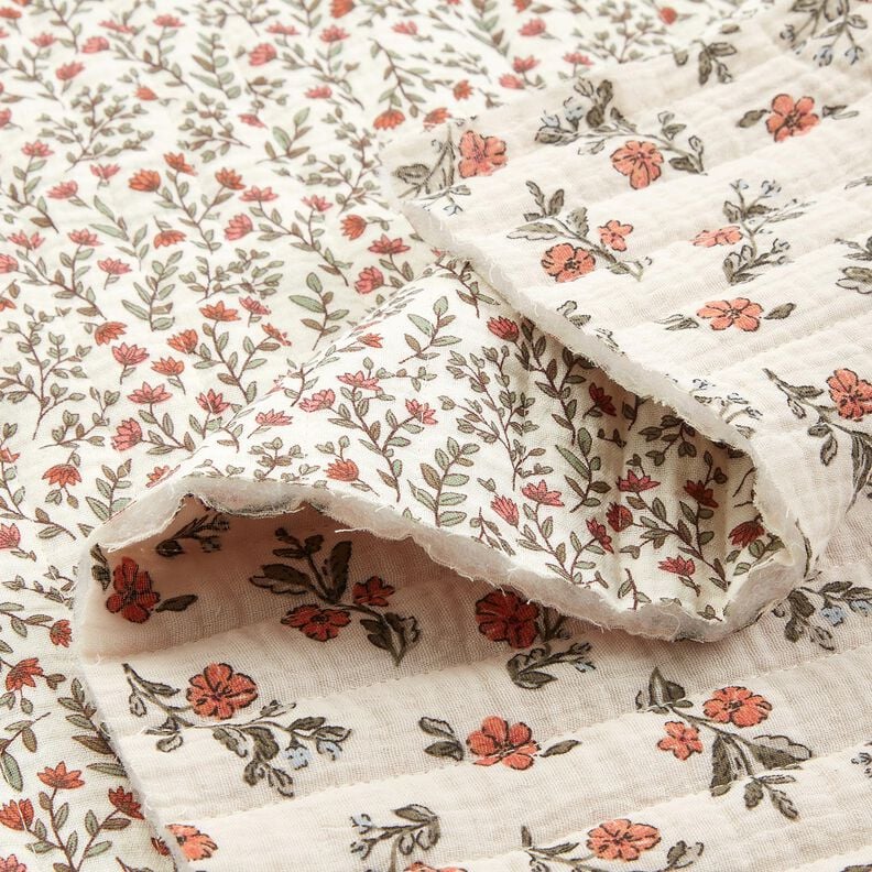 Muslin Quilted Fabric romantic flowers – offwhite/pale berry, image number 2