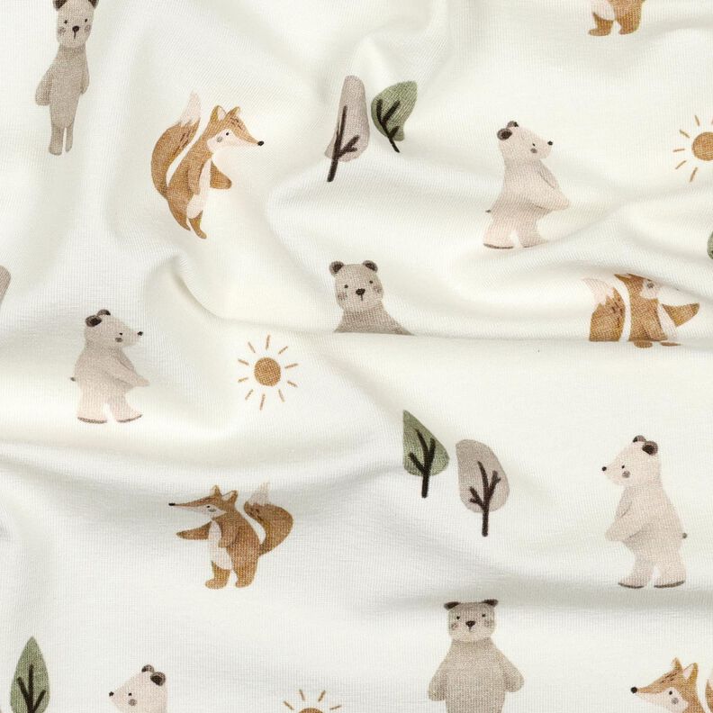 Cotton Jersey animals in the wood Digital Print | Poppy Fabrics – ivory/anemone,  image number 2