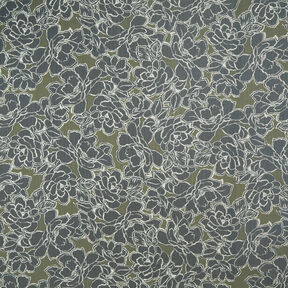 Crepe Chiffon Large Flowers – navy blue/khaki, 