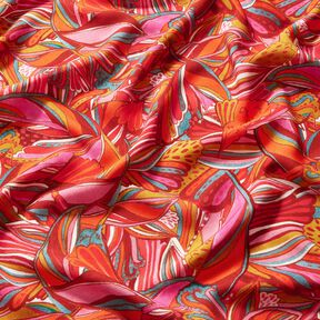 Beachwear viscose fabric peacocks and flowers – orange/burgundy, 