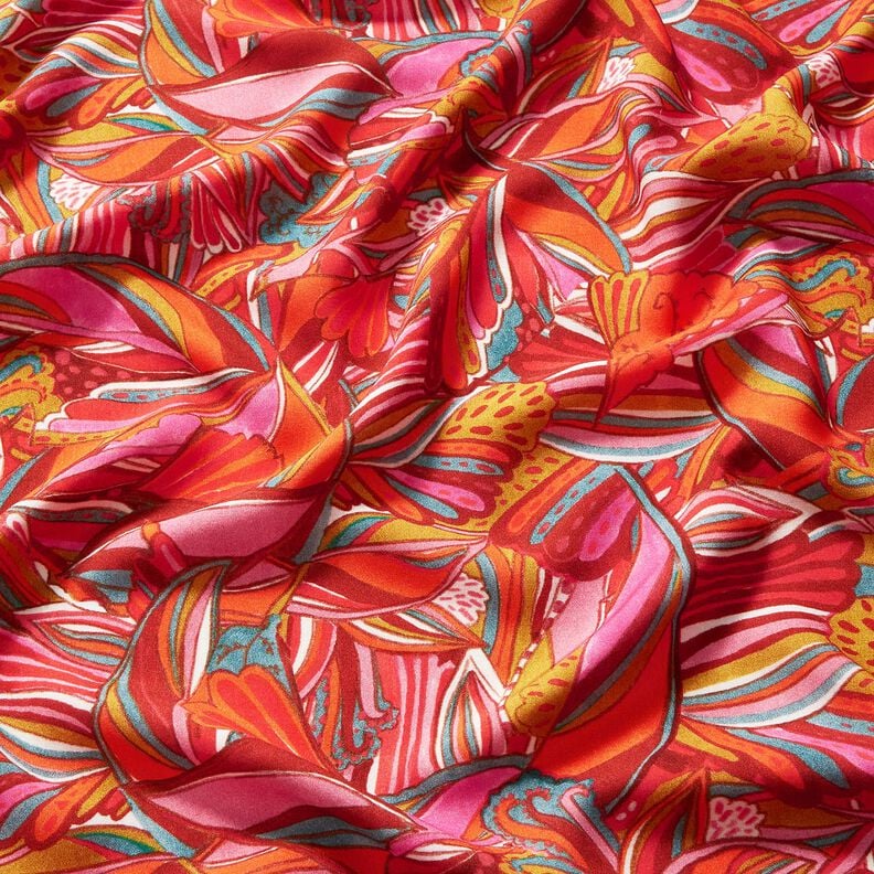 Beachwear viscose fabric peacocks and flowers – orange/burgundy,  image number 2