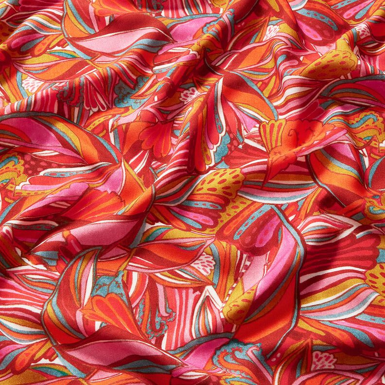 Beachwear viscose fabric peacocks and flowers – orange/burgundy, image number 2