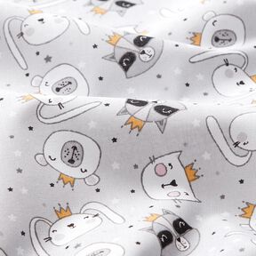 Cotton Poplin Animals with crowns – light grey, 
