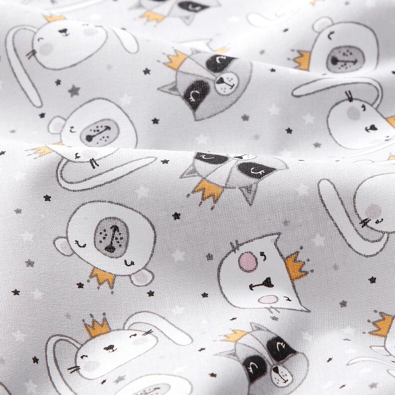 Cotton Poplin Animals with crowns – light grey,  image number 2