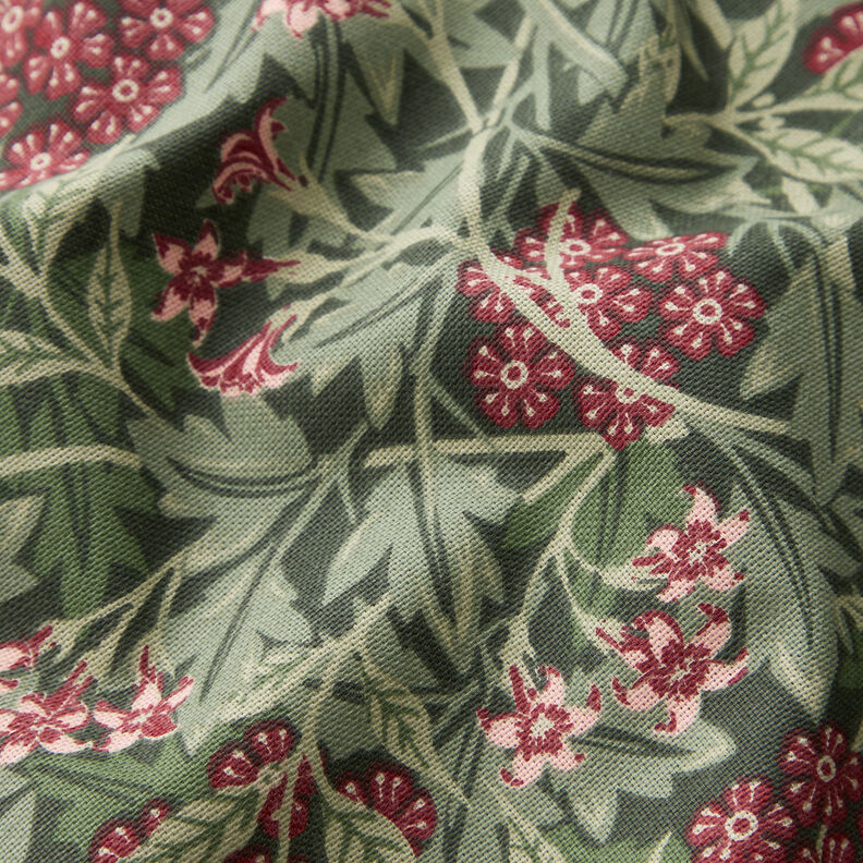 Decor Fabric Half Panama Jasmine blossoms – dark pine/burgundy,  image number 2