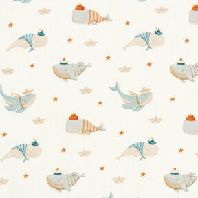 Cotton Jersey maritime whales Digital Print – offwhite, 