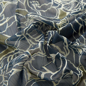 Crepe Chiffon Large Flowers – navy blue/khaki, 