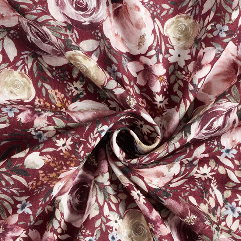 Double Gauze/Muslin Watercolour Roses Digital Print – burgundy,  image number 4
