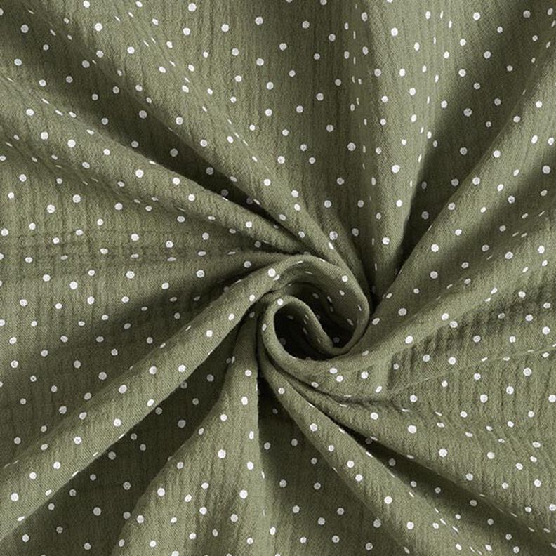 Double Gauze/Muslin Polka Dots – light olive/white,  image number 3