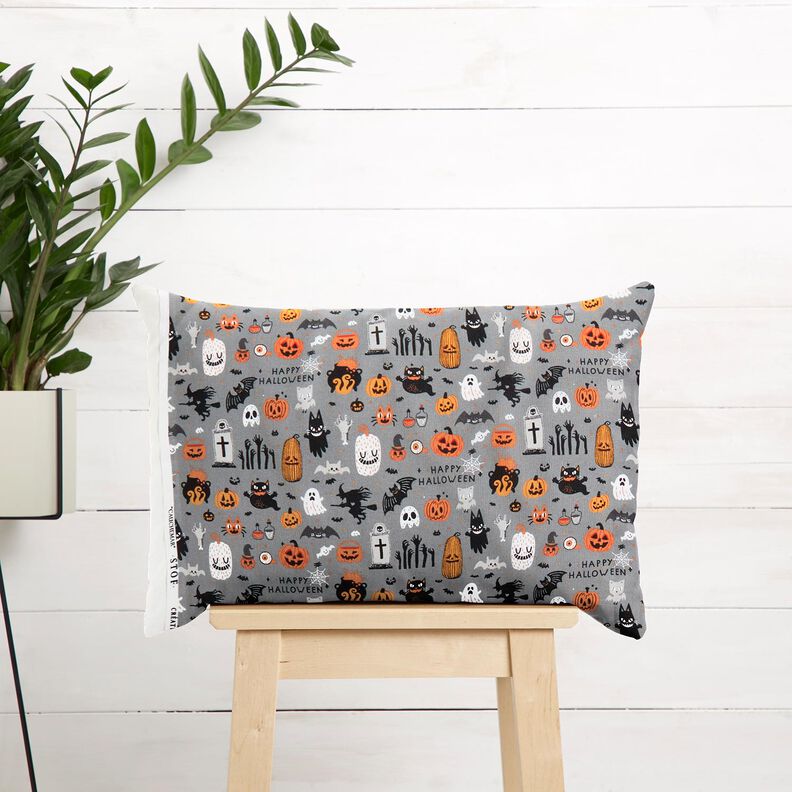 Cotton Poplin Happy Halloween – elephant grey/light orange,  image number 5