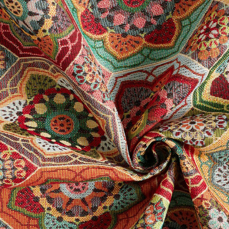 Decor Fabric Tapestry Fabric flower tiles – sky blue/carmine,  image number 3