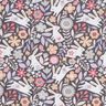 Cotton Poplin Rabbits in the flower meadow – dark grey,  thumbnail number 1