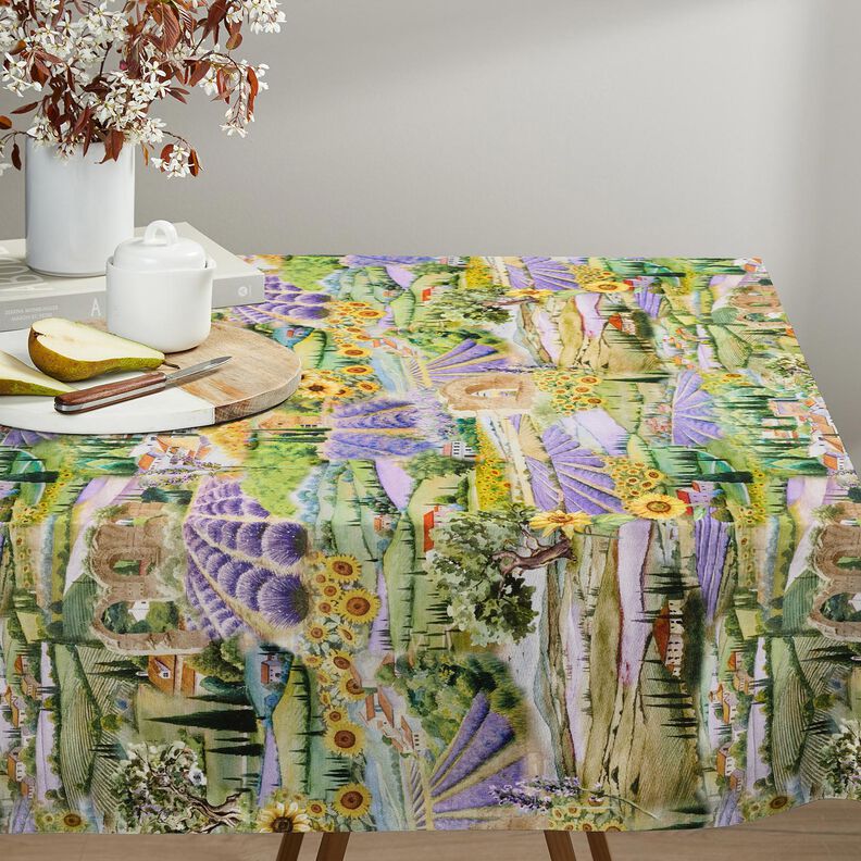 Decor Fabric Half Panama lavender landscape – grass green/lavender,  image number 8