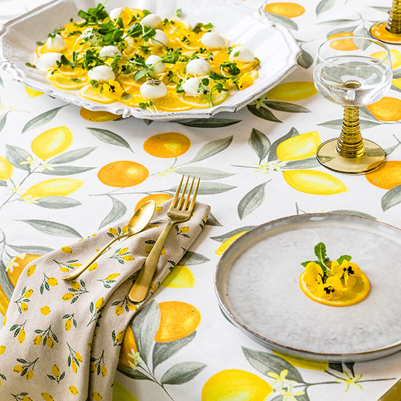 Decorative half Panama fabric Mini lemons – yellow/natural,  image number 6