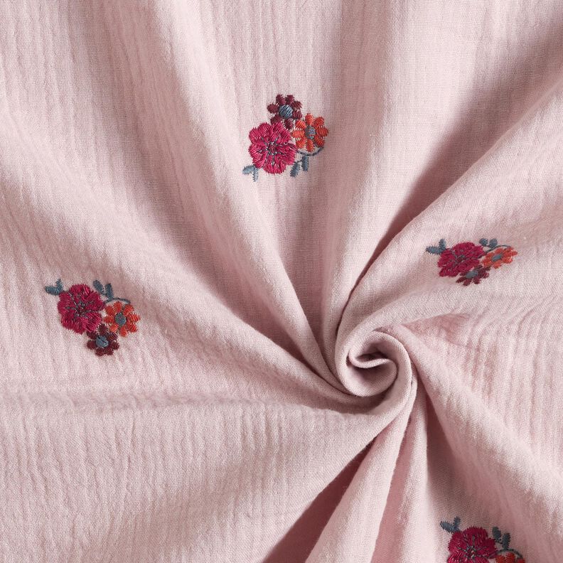 Double Gauze/Muslin embroidered flowers | Poppy Fabrics – light dusky pink,  image number 3