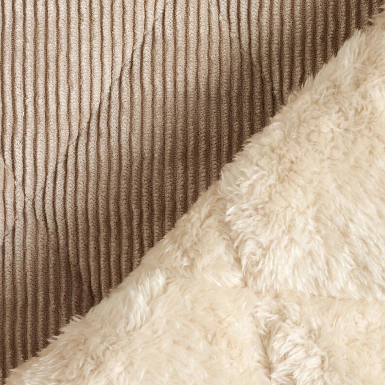 Quilted Fabric Corduroy with fur backing diamonds – taupe, image number 5
