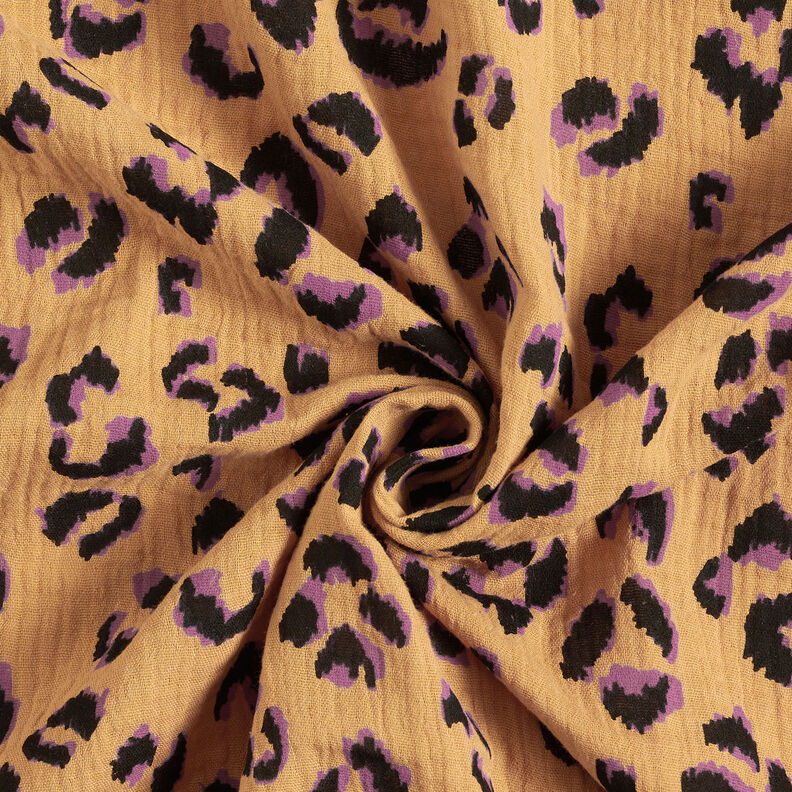 Double Gauze/Muslin leopard print – antique gold/red lilac,  image number 3