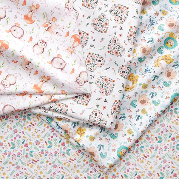 Cotton fabric Percale Flowers in hearts – white/pink,  image number 5