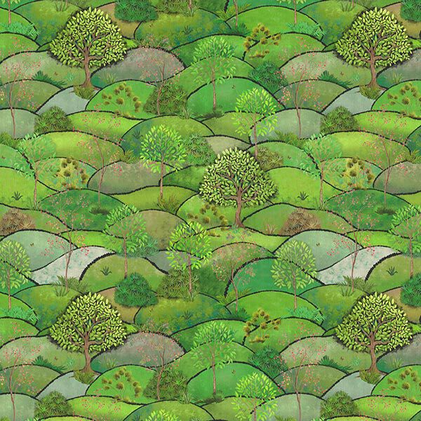 Spring Landscape Digital Print Half Panama Decor Fabric – apple green/light green,  image number 1