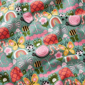 Cotton Cretonne butterflies and bees – eucalyptus/pink, 