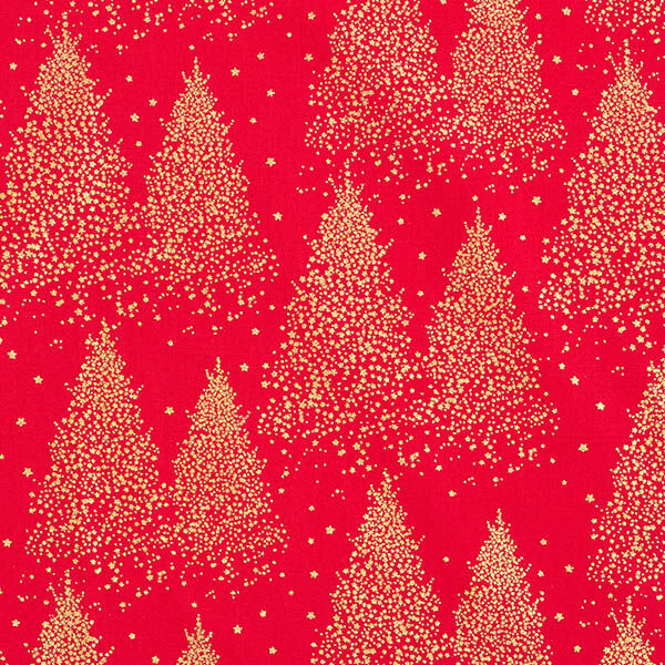 Cotton Poplin Gold Dust Fir Trees – red/gold,  image number 1