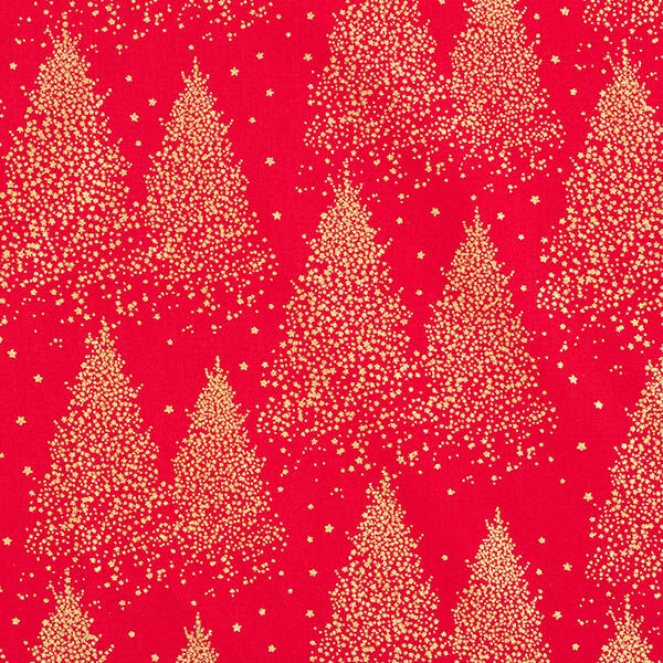 Cotton Poplin Gold Dust Fir Trees – red/gold, image number 1