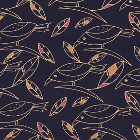 viscose fabric Art Deco Birds – midnight blue/sand, 