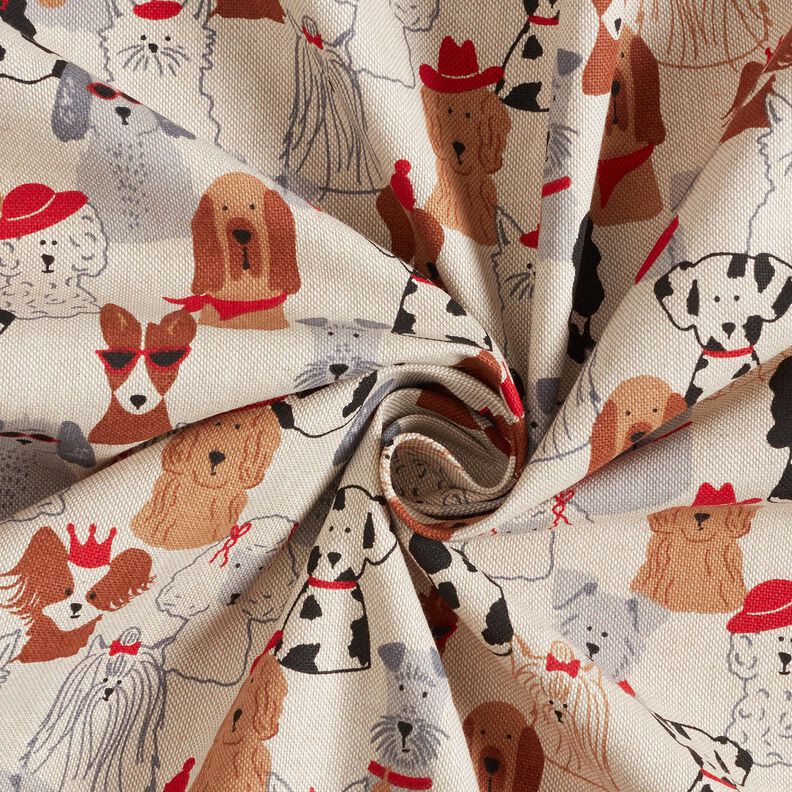 Decor Fabric Half Panama elegant dogs – natural/grey,  image number 3