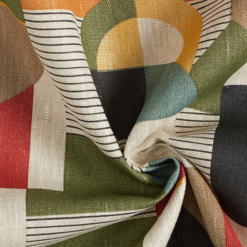 Decor Linen Retro Pattern with Golden Accents – natural/olive,  image number 3
