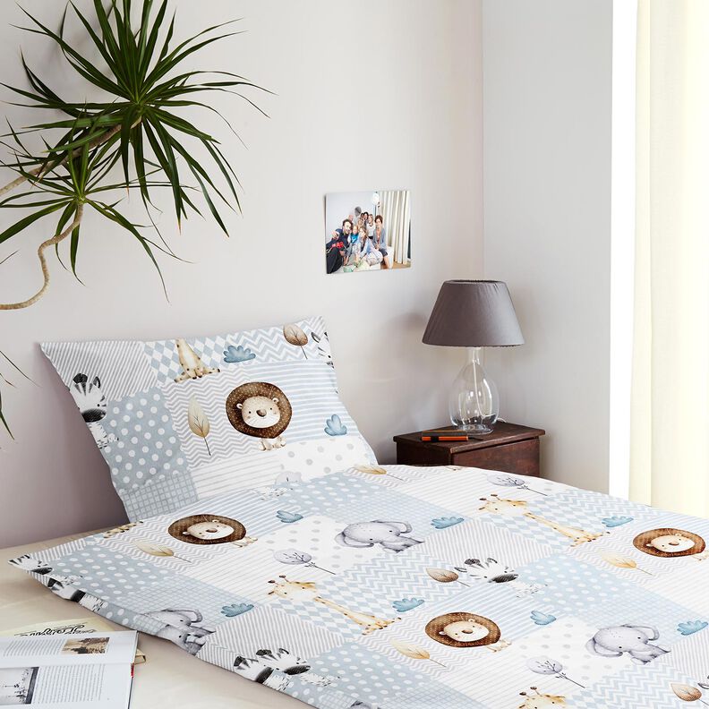 Decor Fabric Cotton Twill Baby jungle animals Digital Print – white/light blue,  image number 6