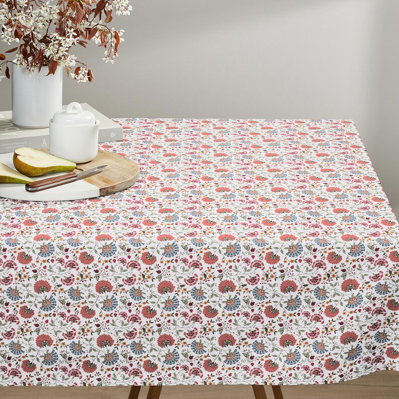 Cotton Poplin elegant floral tendrils – white/berry,  image number 7