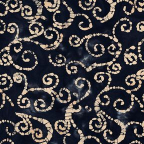 Cotton batik swirls – blue-black/sand, 