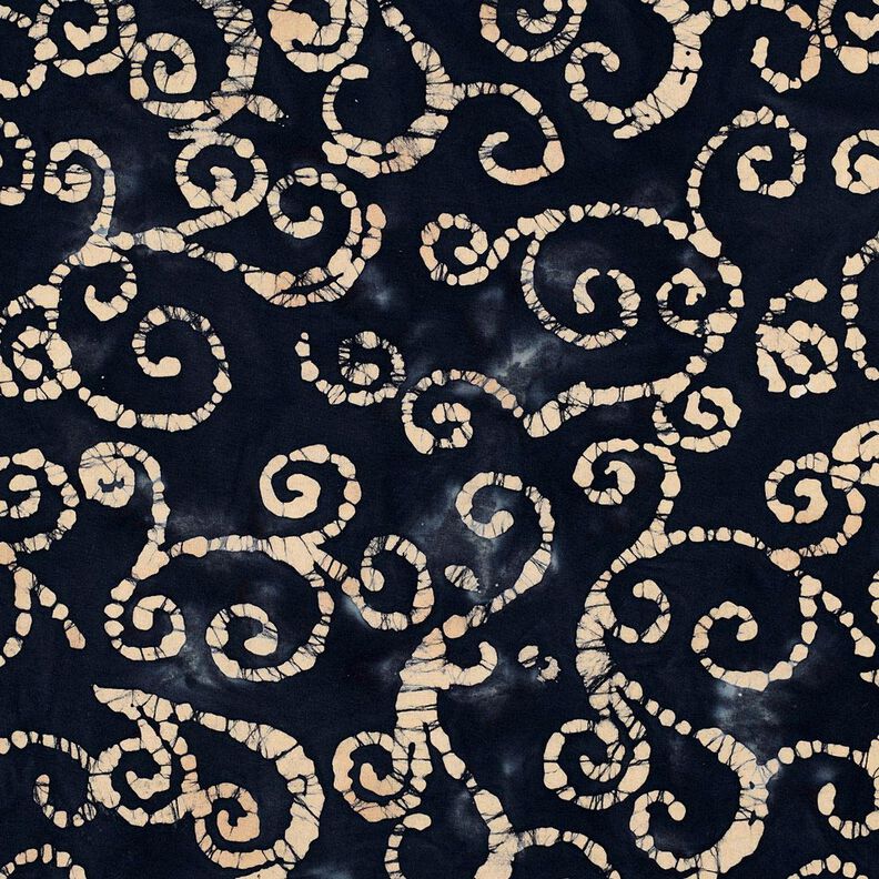 Cotton batik swirls – blue-black/sand,  image number 1