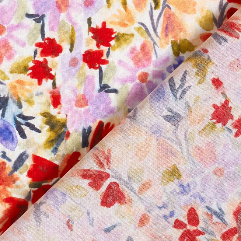 Watercolour flower meadow digital print cotton voile – ivory/red,  image number 4
