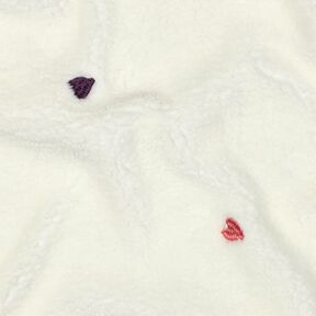 Teddy Fur embroidered hearts | Poppy Fabrics – ivory/rosé, 