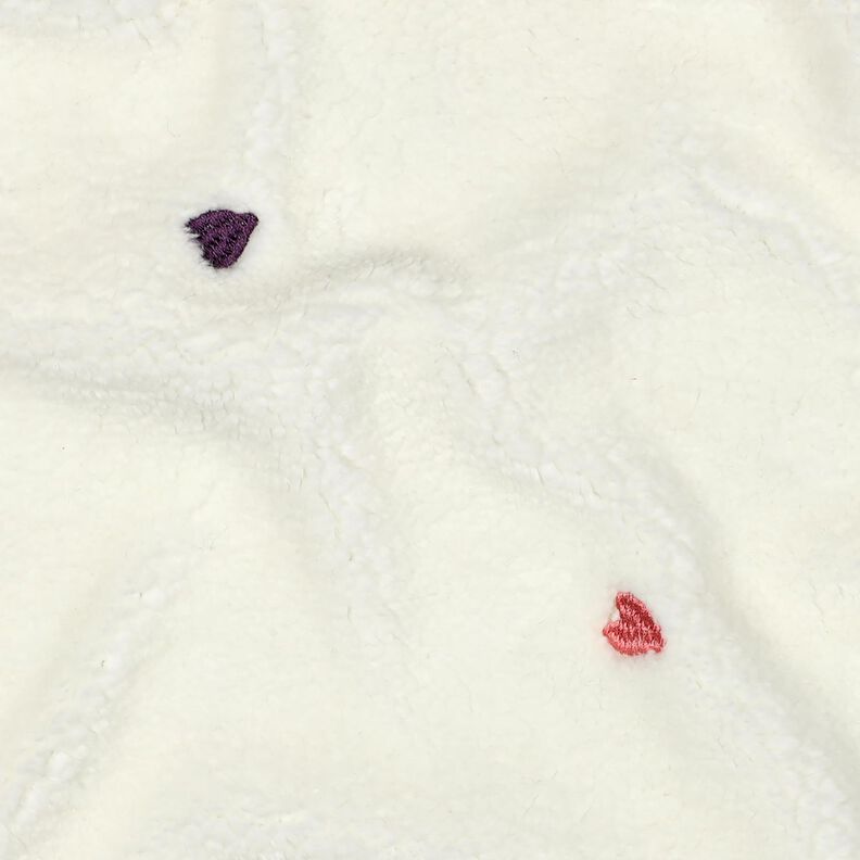 Teddy Fur embroidered hearts | Poppy Fabrics – ivory/rosé, image number 2